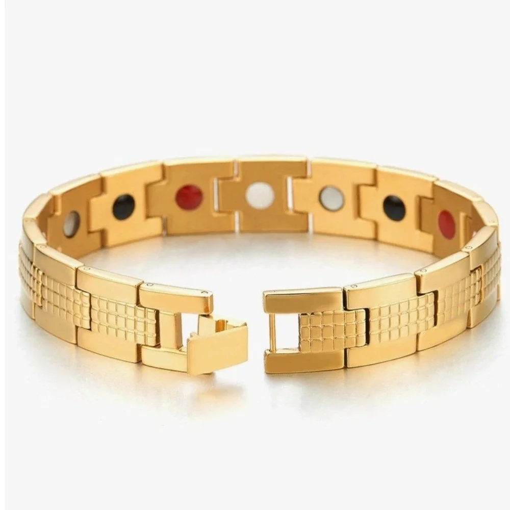 COOLSTEELANDBEYOND Mens Gold Stainless Steel Magnetic‎ Link Bracelet 8.4 Inch